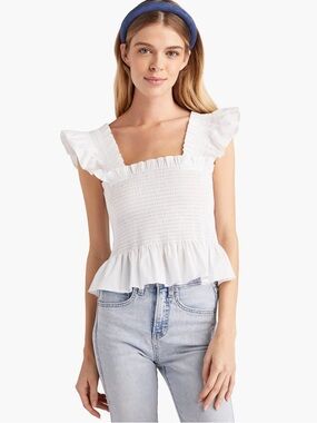 Hill House The Paz Nap Top White Smocked Ruffle Tank M